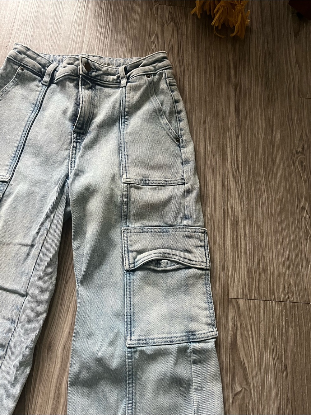 Michael Kors Light Wash Denim Cargo Pants - Light Blue - Picture 2 of 8